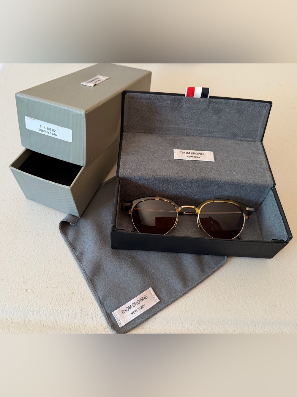 Thom Browne Tortoiseshell & Gold Frame Sunglasses with Dark Brown Lenses